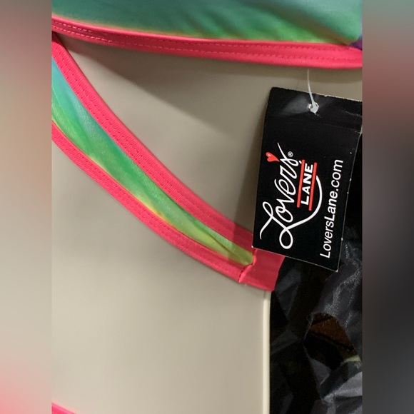 Retro 08 BNWT Lovers Lane Neon Rainbow Wrap Bikini Set - Picture 2 of 6